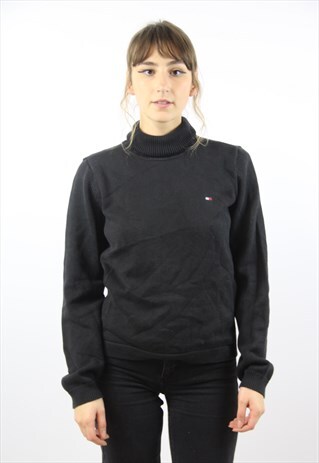 VINTAGE TOMMY HILFIGER BLACK POLO NECK JUMPER