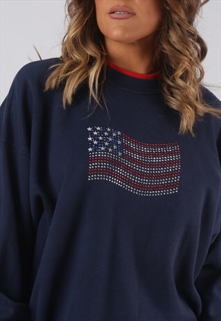 SWEATSHIRT JUMPER OVERSIZED USA FLAG LOGO UK 18 (HKHQ)