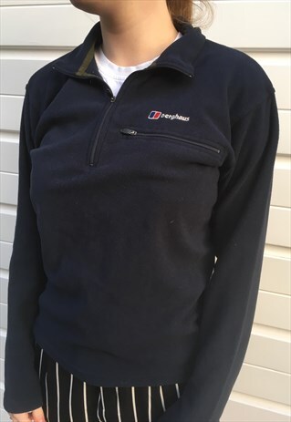 WOMENS DARK BLUE BERGHAUS QUARTER ZIP FLEECE JUMPER TOP