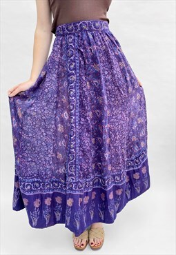 70's Phool Vintage Ladies Purple Blue Floral Maxi Wrap Skirt
