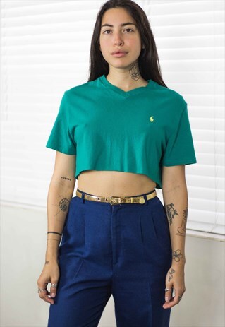 VINTAGE POLO RALPH LAUREN CROP TOP REWORKED LOGO 90S X 3.5