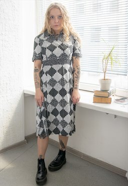 Vintage 70's Black/White Polka Dot Print Puff Sleeved Dress