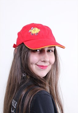 Vintage funky cap, funny print red baseball cap, ONE SIZE