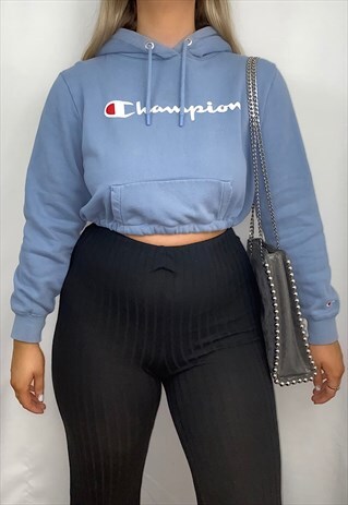 champion cropped hoodie blue