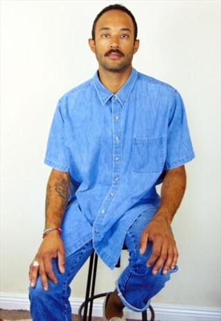 90S MINIMALIST CLASSIC SHORT SLEEVE DENIM SHIRT XXL