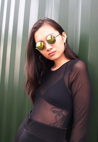 YELLOW REFLECTIVE ROUND SUNGLASSES
