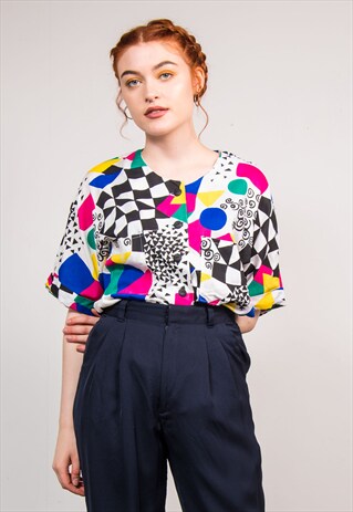 VINTAGE 90'S CRAZY PATTERN BLOUSE SHIRT