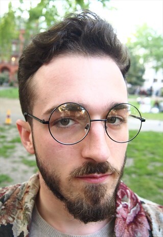 BLACK CLEAR LENS CIRCLE GLASSES