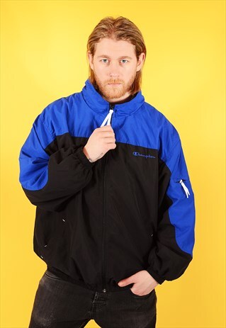 VINTAGE CHAMPION TRACK JACKET BLACK AND BLUE