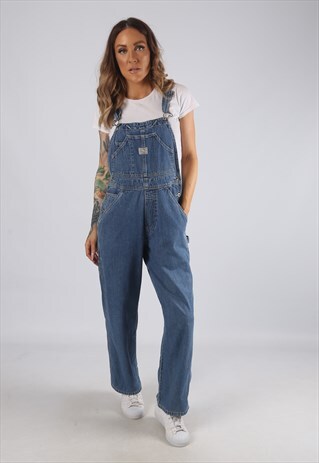 VINTAGE DENIM DUNGAREES WIDE LEG UK 10 SMALL (RBD)
