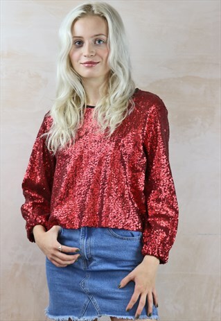 RED GLITTER TINY SEQUIN TOP