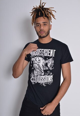 VINTAGE HEAVY METAL GRAPHIC PRINT T-SHIRT BLACK