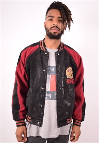 NFL MENS VINTAGE SF 49 ERS BOMBER JACKET MEDIUM BLACK 90S