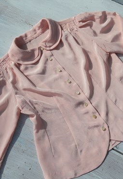 Vintage handmade jacquard satin georgette soft pink shirt