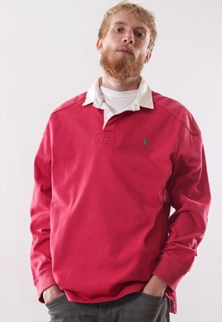 VINTAGE MENS RAPLH LAUREN LOGO RUGBY TOP POLO SHIRT