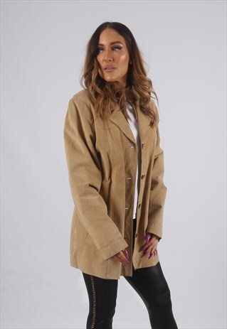 VINTAGE SUEDE LEATHER JACKET FITTED UK 16 XL (LK4X)