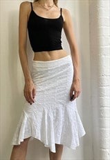 Vintage Y2k Broderie Anglaise Asymmetric Midi Skirt White
