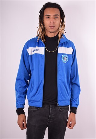 ASICS MENS VINTAGE TRACKSUIT TOP JACKET LARGE BLUE 90S