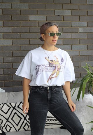 VINTAGE Y2K LED ZEPPELIN WHITE OVERSIZED T SHIRT