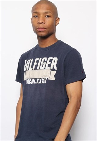 VINTAGE TOMMY HILFIGER SPELLOUT T-SHIRT NAVY BLUE