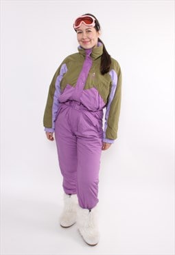 90s one piece ski suit, vintage purple ski suit, retro ski 