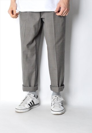 VINTAGE 90S GREY CHECK WOOL BLEND PANTS