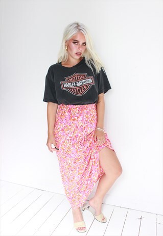 VINTAGE 90S Y2K PINK LONG FLORAL SKIRT