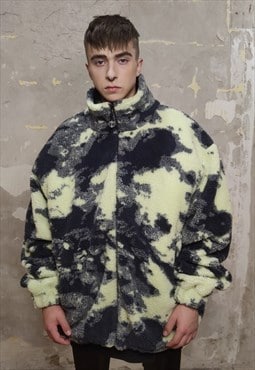 Gradient fleece bomber handmade tie-dye punk camo jacket 