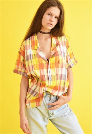 90'S RETRO CHECKED OVERSIZED DADS BLOUSE TOP