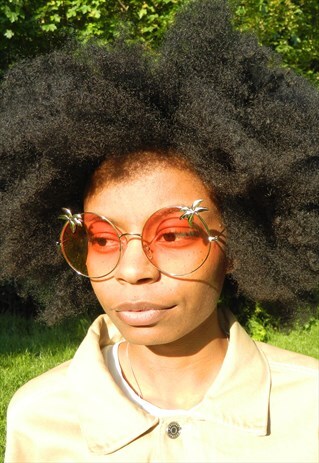 ORANGE OMBRE PALM TREE ROUND SUNGLASSES