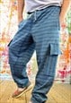 HAND DYED BLUE STRIPED CARGO PANTS
