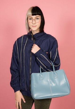 DESIGNER DUCK EGG BLUE WITH WHITE STITCHING HANDBAG