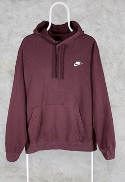 Burgundy Nike Hoodie Embroidered Swoosh Pullover Mens Large