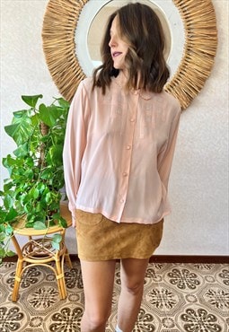 1970's vintage peach foral embroidered blouse