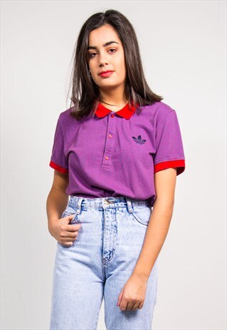 90'S VINTAGE RED STRIPE ADIDAS POLO T-SHIRT