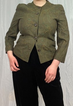 Vintage 80s printed khaki paisley jacket with shoulder pads