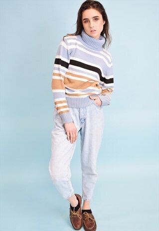 90'S RETRO STRIPED PATTERN KNIT PASTEL TEEN JUMPER