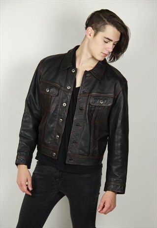 VINTAGE BLACK HEAVY LEATHER JACKET