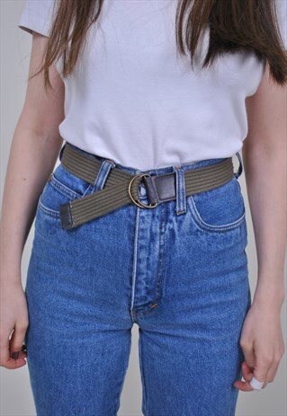 KHAKI GREEN MINIMALIST BELT, VINTAGE SHORT MILITARY BELT