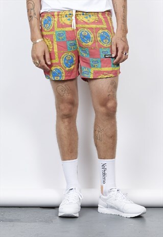 VINTAGE 80'S PIERRE CARDIN RED NAUTICAL PRINT SWIM SHORTS