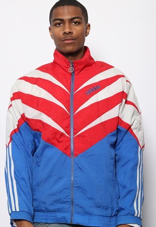 VINTAGE ADIDAS LOGO TRACK JACKET RED AND BLUE
