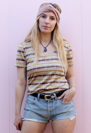 VINTAGE 90'S PASTEL CHEVRON WOVEN TEE TOP