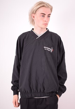 ADIDAS MENS VINTAGE PULLOVER TRACKSUIT TOP LARGE BLACK 90S