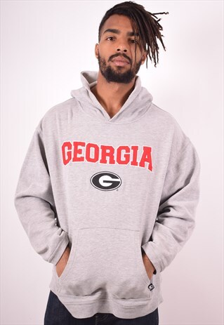 STARTER MENS VINTAGE GEORGIA HOODIE JUMPER LARGE GREY 90S