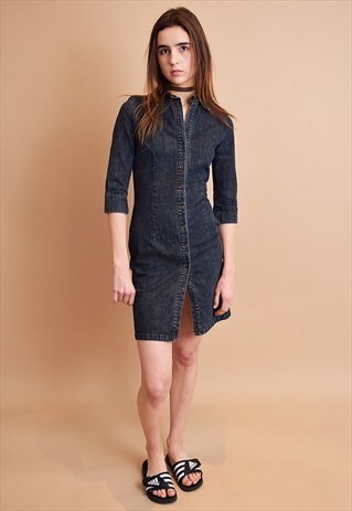 VINTAGE 90'S RETRO MINIMALIST DENIM MINI ELEGANT DRESS