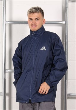 Vintage Adidas Jacket in Navy Windbreaker Rain Coat Medium