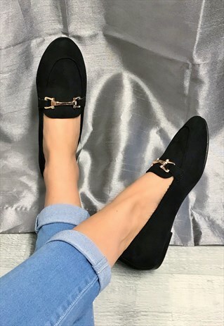 BLACK FAUX SUEDE LOAFERS