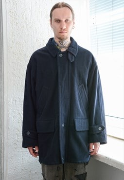 Vintage 80's Navy Blue Wool Parka Coat