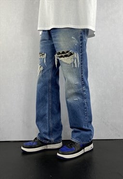 Vintage Levis Patchwork Blue Jeans Mens Patched Baggy Jeans