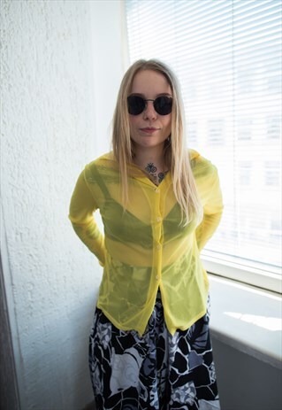 VINTAGE 80'S YELLOW MESH BLOUSE